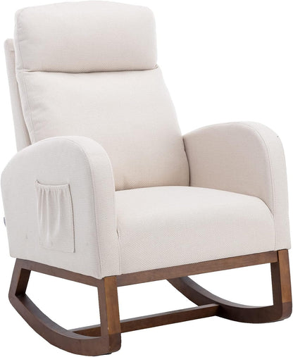 Rocking Chair,Nursing Chairs with Foot Rest for Mom, Rocker Glider Chair with High Backrest for Living Room, Bedroom, Upholstered Lounge Chair with Solid Wood Base for Relaxin (Beige)