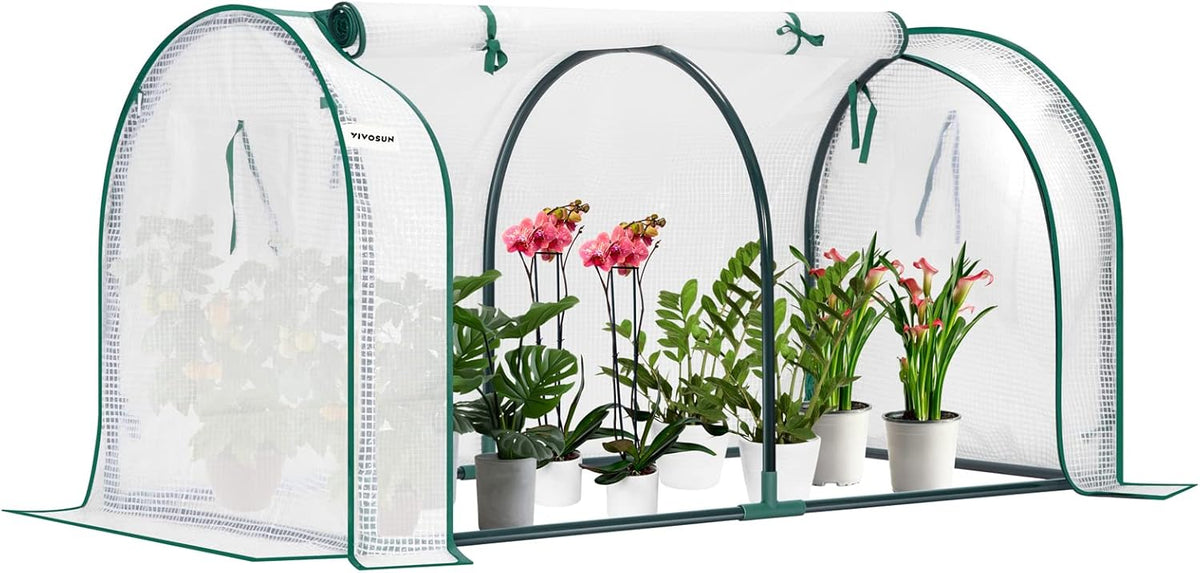 VIVOSUN Portable Mini Greenhouse 47x23x23-Inch Tunnels, PE Cover with Roll-up Zipper Door, for Indoor Outdoor or Garden Plant Growing, White