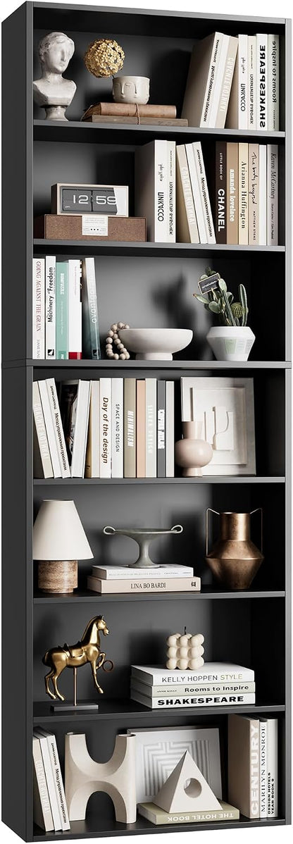 FACBOTALL 82" Tall Bookshelf Black Bookcase, 7-Tier Open Display Shelves