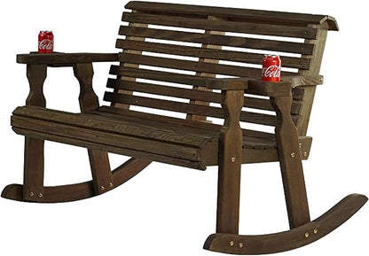 Amish Casual Heavy Duty 800 Lb Roll Back Pressure Treated Double Rocker with Cupholders (Dark Walnut Stain)