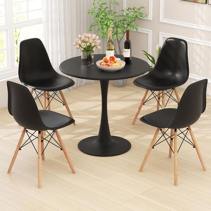 Tangkula Round Dining Table Set for 4, Kitchen Table Set with Seat & Solid Wood Legs, Round Kitchen Table and Chairs for Small Space, Black