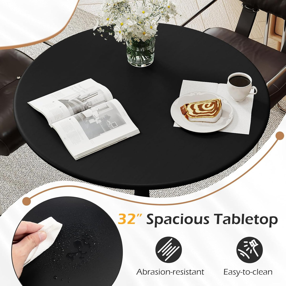 Tangkula Round Dining Table Set for 4, Kitchen Table Set with Seat & Solid Wood Legs, Round Kitchen Table and Chairs for Small Space, Black