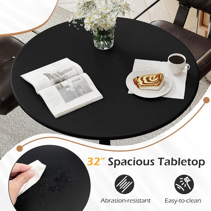 Tangkula Round Dining Table Set for 4, Kitchen Table Set with Padded Seat & Solid Wood Legs, Round Kitchen Table and Chairs for Small Space, Black (Black)