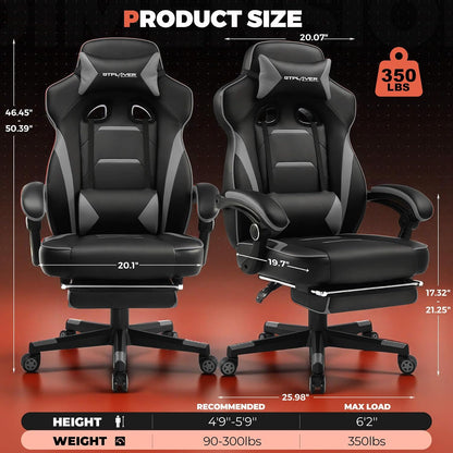 GTPLAYER Gaming Chair for Adults, Big and Tall 350LBS Heavy Duty Office Chair, Ergonomic High Back Lumbar Support and Recliner for Back Pain Relief, Sky Gray