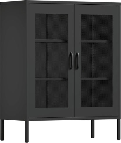 QINPTWUT 40" Industrial Storage Pantry, Kitchen Storage Cabinet with Mesh Door, 2 Adjustable Shelves, Freestanding for Kitchen, Dining Room,Bedroom, Workshop, Office, Garage (Black, 40")