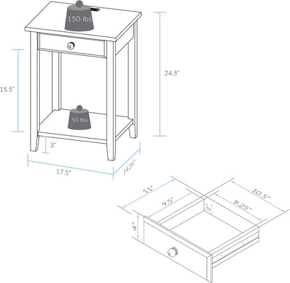 Casual Home Owl Night Stand with USB Port Charging Station and Drawer, 17.5"W x 14.25"D x 24.5"H, Warm Brown