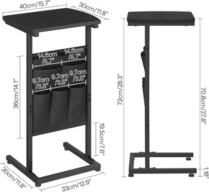 HOOBRO C Shaped End Table, 28.3" Side Table for Small Spaces, Couch Table with Storage Bag, Slide Under Sofa Side Table, for Living Room, Bedroom, Black BB40SF01