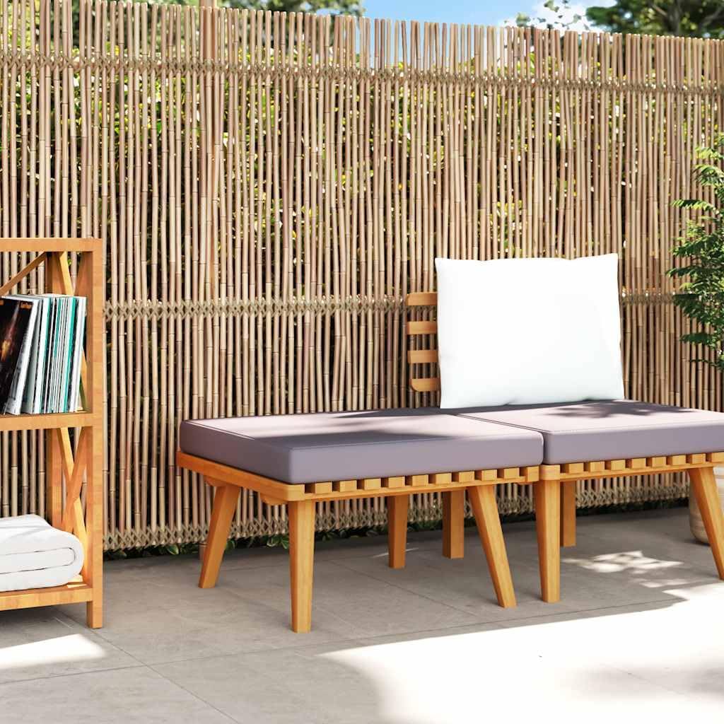 Solid Acacia Wood Footrest with Cushion for Garden Patio, Garden Ottoman Stool, 23.6x23.6x11.4 Inches