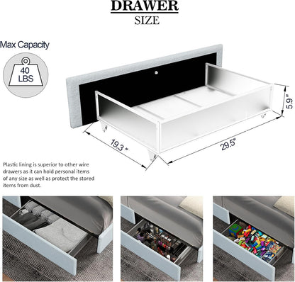 Queen Size Storage Bed Frame with 4 Drawers, Ivory Boucle Upholstered Platform Bed, Vertical Channel Tufted Headboard, Metal Frame Support, No Box Spring Needed