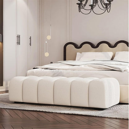 Modern Fabric Bed end Bench Long Bedroom Tatami Mat Dressing Room Sofa Wooden Shoe Changing Stool Entryway(XS)