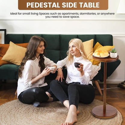 Round Side Table, Small Drink Table for Small Spaces, Wooden Pedestal Side Table for Living Room, Bedroom, Corners, and Office
