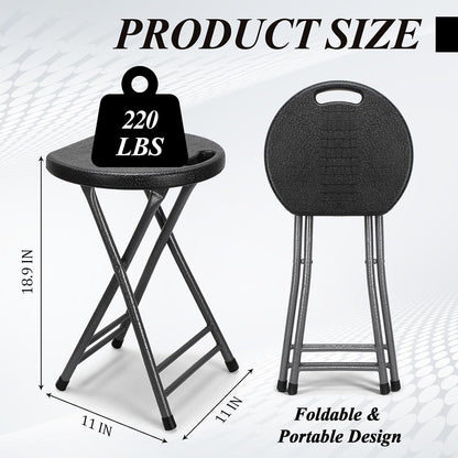 Novabright 6 Pack Portable Folding Stool with Handle, Sturdy Round Collapsible Chair, 18.9 Inch Thickened Steel Frame, Indoor and Outdoor Seating for Adults, Black