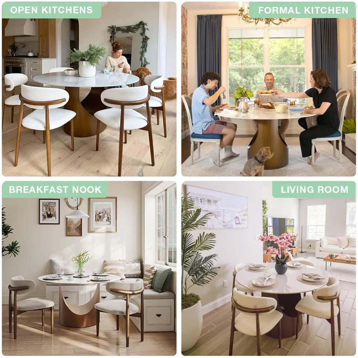 POVISON Round Dining Table for 4, 51" Glossy White Sintered Stone Top Dining Table with Bronze Carbon Steel Pedestal, Modern Dining Room Table for Kitchen, Living Room (Table Only)