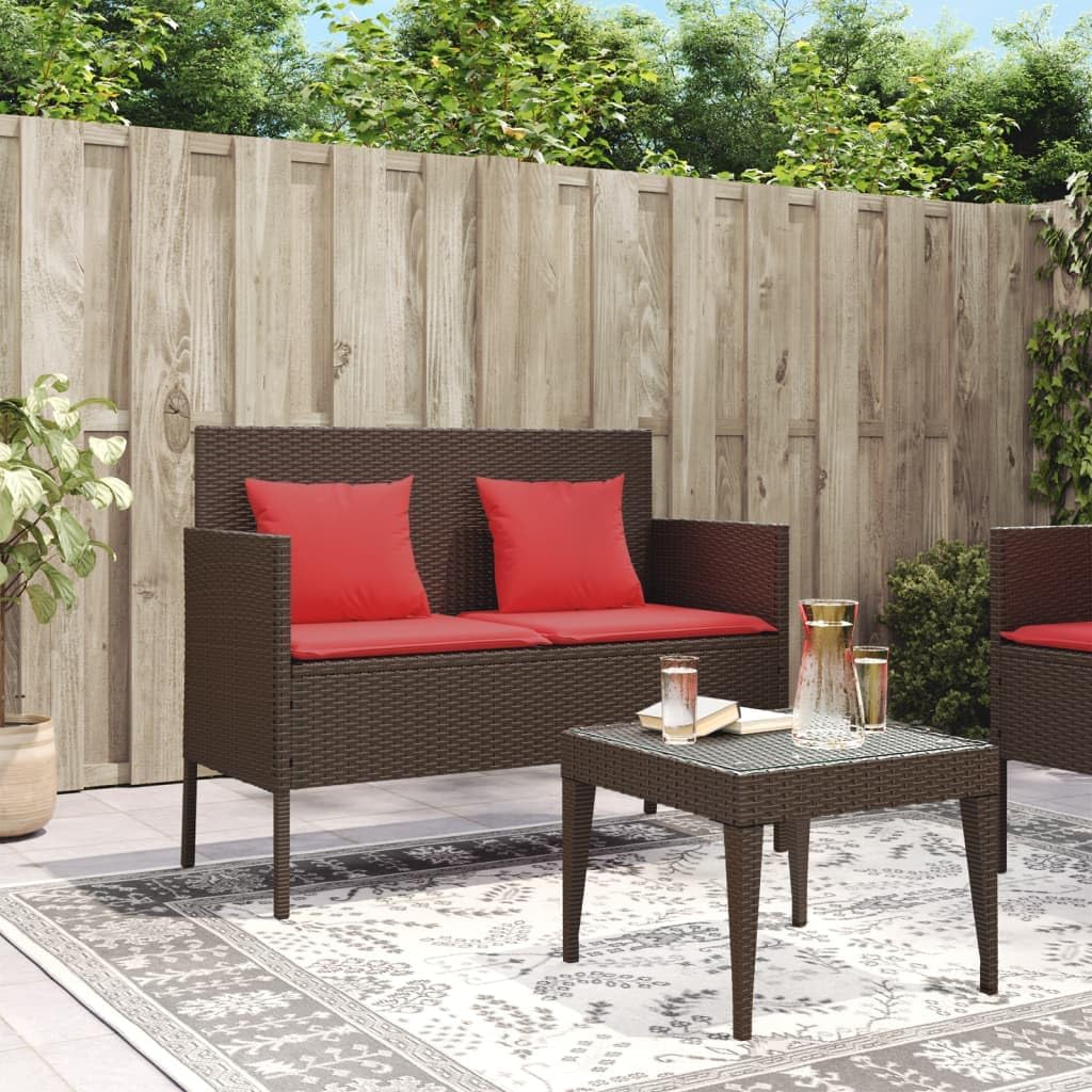 Brown Poly Rattan Outdoor Storage Bench with Cushion, PE Rattan Patio Seating with Waterproof Storage Bag and Gas Spring Lid