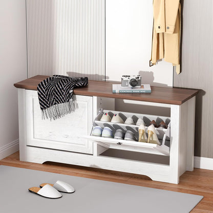 Shoe Storage Bench with Seat, Entryway Shoe Cabinet with Drawers | Flip Drawers and Hidden Storage, Comfortable Seating for Entryway, Hallway, Foyer and Small Spaces