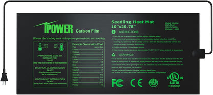 iPower 10" x 20.75" Seeding Heat Mat with New-Upgraded Carbon Film, Indoor Gardening Plant Germination Starting Pad, Durable Waterproof, Black