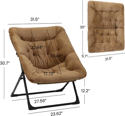 Comfy Saucer Chair for Adults, Set of 2, Soft Faux Fur Bedroom Chair, Accent Dorm Chairs, Flexible Living Room Reading Chairs, Oversized Folding Lounge Seat for Teens, X-Large, Brown