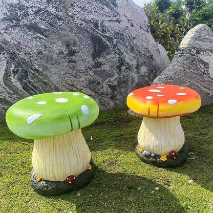 Small Mushroom Shape Ottoman, Outdoor Garden Resin Decorative Mushroom Stool, Resin Sculpture Decoration, Patio Decor(Orange)