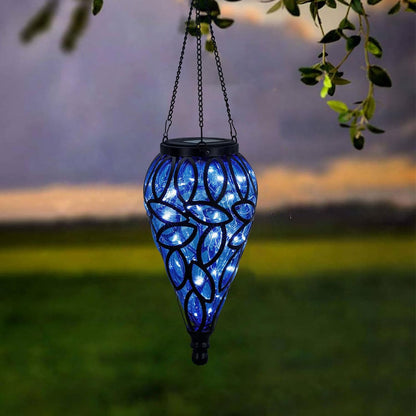Solar Hanging Lantern Lights, Tear-Drop 15-LED – Cool White Outdoor Lights with S-Hooks