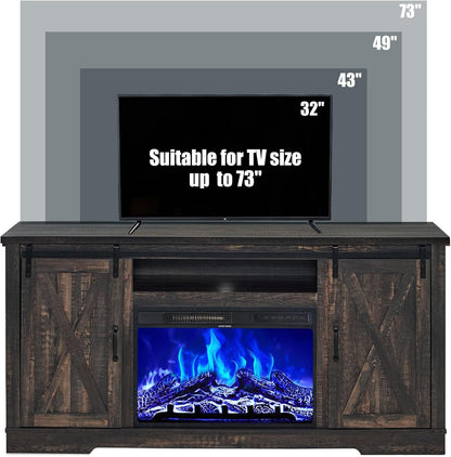AMERLIFE Farmhouse 5 Piece Living Room Table Set, 63" TV Stand, Daark Oak