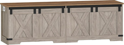 Hzuaneri 59" Farmhouse Storage Chest and Bench | 70 Gal | 330lb Seat | Soft-Close Hinges | Greige Wooden | Shoe and Blanket Storage for Bedroom, Living Room, Entryway | Easy Assembly | SB15005X