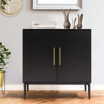 Black Storage Cabinet with Doors, Modern Accent Cabinet, Free Standing Cabinet with Adjustable Shelf, Wooden Buffet Sideboards for Living Room, Kitchen, Dining Room, Entryway