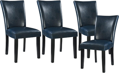 Parsons Dinning Chairs Set of 4 with Solid Wood Legs, Faux Leather Kitchen Accent Side Chairs with Upholstered Seat, 38.6"H x 25.4"L x 19.3"W, Holds Up to 300 Lbs,Easy Assembly Dark Blue CY1331BL