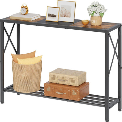 Tajsoon Console Table 41.8”, 2-Tier Industrial Entryway Table, Narrow Entrance Sofa Table with Shelves, Hallway, Living Room, Foyer, Corridor, Office, Rustic Brown and Black