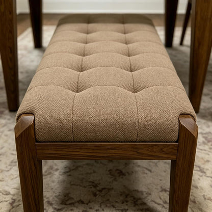 Lartis Solid Wood Dining Bench, Grid Quilted Button Tufted Cotton Linen Upholstered Bench, Angular Tapered Wooden Legs, Padded End of Bed & Entryway Bench, Easy Leg Assembly