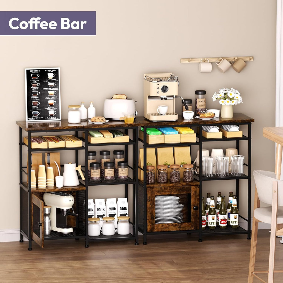 SWTYMIKI Coffee Bar Cabinet Station - Farmhouse Small Coffee Stand Station with Doors, Rustic Storage Organizer for Kitchen, Buffet Sideboard Cabinet Table for Home, Office, Corner, Bar, Espresso