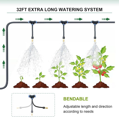 Greenhouse with Watering System, 12x7x7 Outdoor Greenhouse with 6 Mesh Windows and 1 Door, Easy Water and Irrigate Plants Green House (Green, 12x7x7 ft w/ Irrigation System)