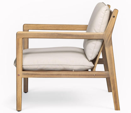 Elountik Acacia Wood Patio Club Chair Set of 2 with Cushions, Outdoor Armchairs for Patio Seating, Light Teak