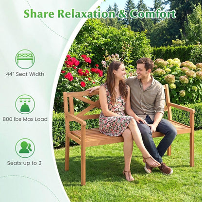 Solid Acacia Wood Outdoor Chair Armrests Backrest 44in Seat 800lb Capacity Backyard