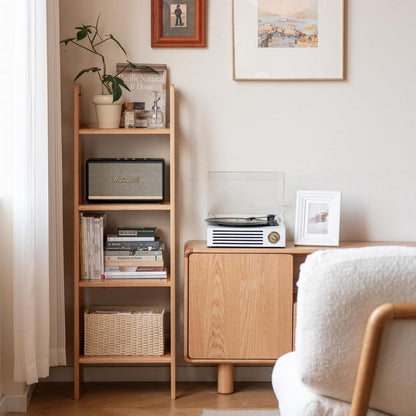 100% Solid Oak 4 Tier Ladder Shelf, Small Bookshelf, Ladder Bookshelf, Bookcase with Stable Frame, Small Table for Living Room Bedroom (Natural,17.32" D x 16.53" W x 53.54" H)