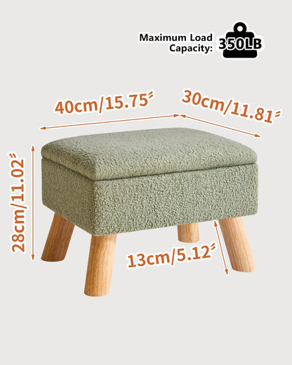 YMYNY Storage Ottoman,Small Foot Stool, 15.75"×11.81"×11.02" Green,HBD042GR | Teddy Velvet,Sturdy Wood Legs,Footstool with Padded Seat, For Living Room Bedroom Couch Entryway