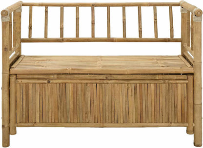 Bamboo Garden Storage Bench, Outdoor Patio Seating with Hidden Storage Compartment, 43.3 x 18.5 x 31.5 Inch Rectangular Wood Bench for Backyard, Balcony, Indoor and Outdoor Use