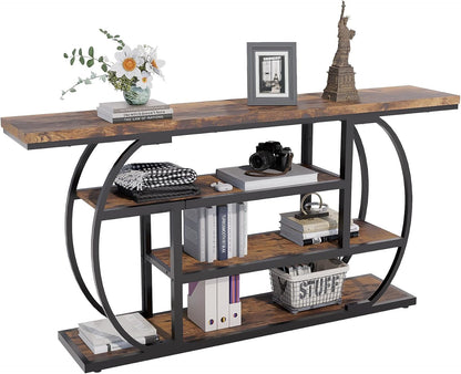 63" Narrow Console Table with Storage, 4-Tier Sofa Table Behind Couch, Industrial Entryway Accent Table with Metal Frame for Living Room, Hallway, Foyer
