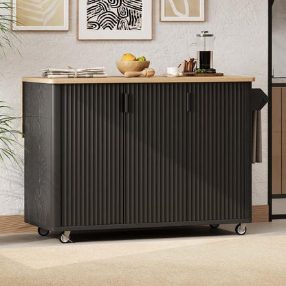 Portable Island for Kitchen with Drop Leaf with Storage and Dining Table, Narrow Kitchen Island with Wheels Towel Rack， for Kitchen, Dining Room, Black
