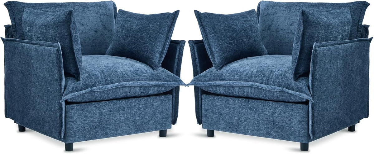 VINGLI 34" Width Oversized Accent Chairs Set of 2, Navy Sofa Reading Chair Upholstered Armchair Soft Chenille Fabric Living Room Chairs Sofa for Bedroom, Home Office, Play Room