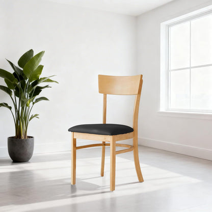 Livinia Mint Dining Chair Set of 2, Solid Malaysian Oak PU Leather Upholstered Cushion Seat, Straight Back Side Chairs (Natural)