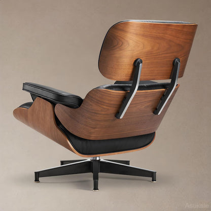Top Grain Leather, Mid Century Chaise Lounge Chair Indoor, Chair with Ottoman, Reading Chair, Leather Accent Chair, Modern Arm Chair, Classic Design, Heavy Duty Base Support for Living Room, Walnut