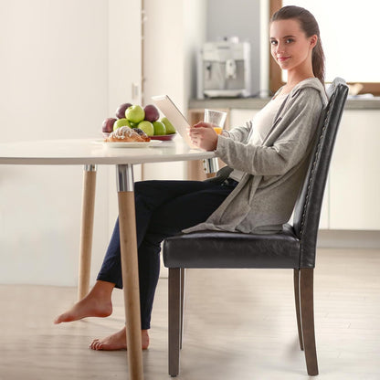 DUMOS Dining Chairs Set of 6, PU Leather Kitchen Chairs for Living Room | Upholstered, Wooden Legs, Padded Seat, High Back, Armless, Modern Accent, Dining Room, Restaurant, Brown
