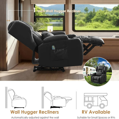 SAMERY Power Recliner Chair, Electric Wall Hugger Recliner Chair Reclining Sofa Home Theater Seating for Living Room with Massage & Heat, USB, LED Lights, Cup Holders, Side Pockets, Lumbar Pillow