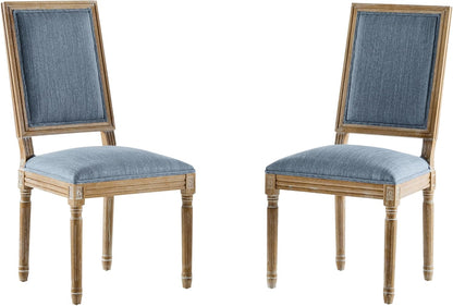 Christopher Knight Home Regina French Country Dining Chairs Set of 2, Wooden Dining Room Chair, High Back Kitchen Side Chair, Fabric Upholstered Armless Extra Seat, Slate Blue