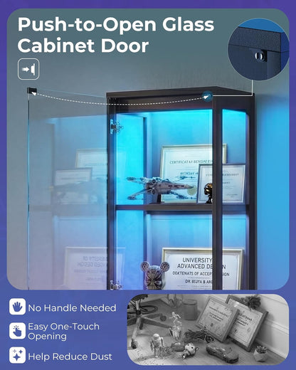 AODK Glass Display Cabinet with Glass Doors, Display Case with RGB Lights