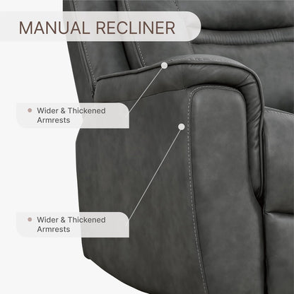 KISLOT Leather Recliner Chair, 360° Swivel Rocker Faux Leather Manual Recliner with Adjustable Backrest & Footrest Ergonomic Single Lounge Chair for Living Room, Bedroom, Home Theater