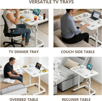 BeGyoku TV Dinner Tray Table,TV Trays for Eating on Couch,Height Adjustable TV Tray Table with Wheels,C Shaped End Table with Slot,Standing Rolling Laptop Desk&Wooden Snack Tray for Bed&Sofa&Recliner