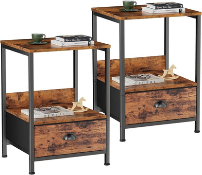 Furologee Rustic Brown Industrial Style Nightstand with Drawer, 15.7" L x 15.7" W x 21.7" H