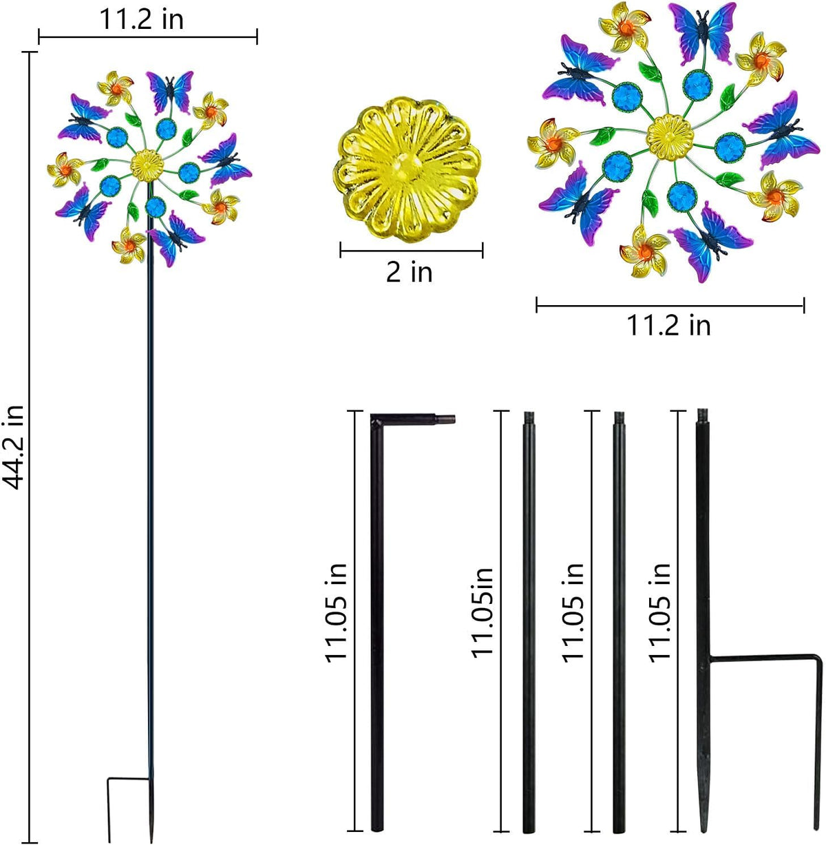 44" Butterfly Garden Wind Spinners - Metal Outdoor Stake Spinner Windmills, Wind Sculpture Yard Art Decorations for Patio & Lawn