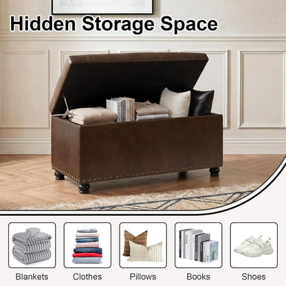 Asense Storage Ottoman Bench, Faux Leather Ottoman with Storage for Living Room Bedroom, Multi-Functional Storage Chest Foot Rest, Upholstered Bench for End of Bed, Entryway, 35.4" W